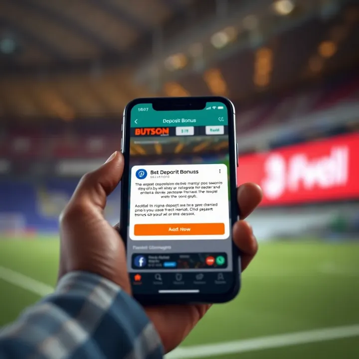 Illustration showing a mobile phone with a highlighted deposit bonus notification for sports betting in Nigeria