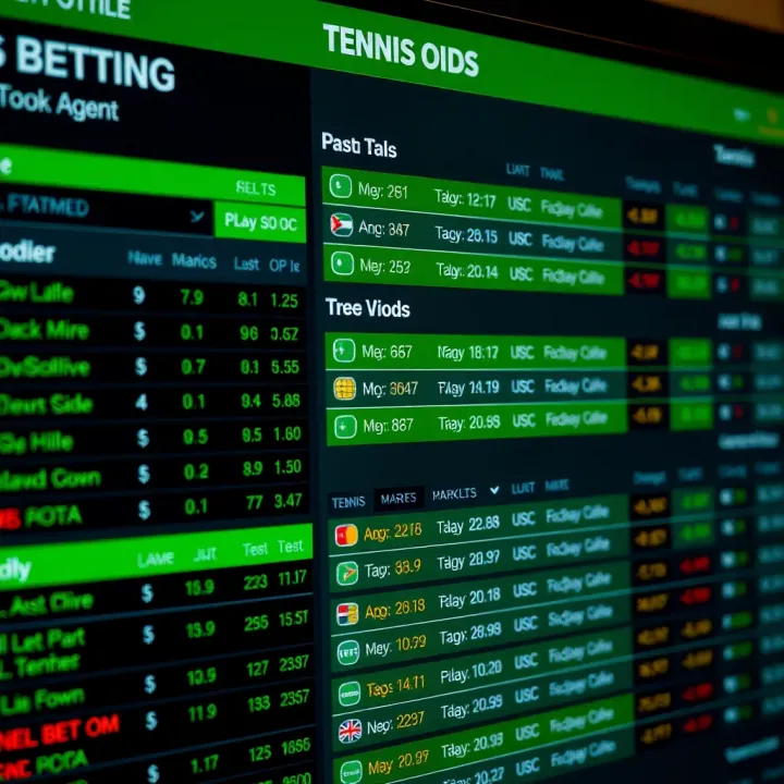 Graphic displaying various betting odds and tennis markets on a digital betting platform