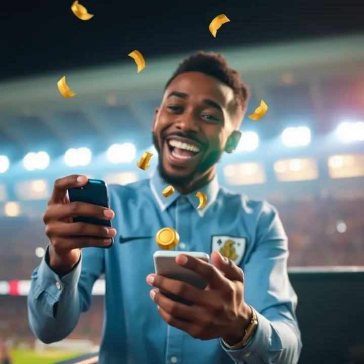 Winning Bonus Prizes with SportyBet Daily Spin Illustration of a bettor celebrating winning bonus rewards from SportyBet Daily Spin on a mobile device