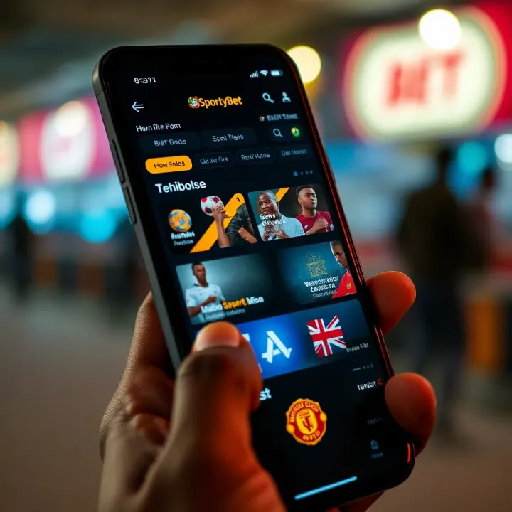 Old mobile SportyBet platform showcasing betting categories on a smartphone screen