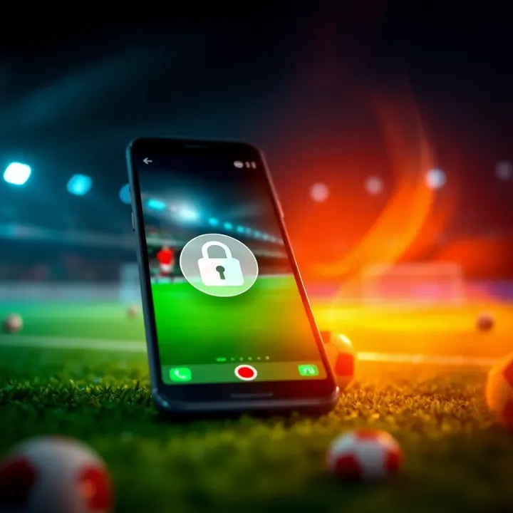 Secure Mobile Betting Experience on Sportybet Platform Secure mobile connection with a lock icon and sports elements symbolizing safe betting