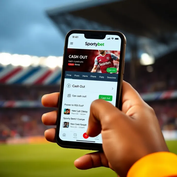 SportyBet App Showing Cash Out Feature for Nigerian Users Mobile device displaying SportyBet app with cash out option highlighted