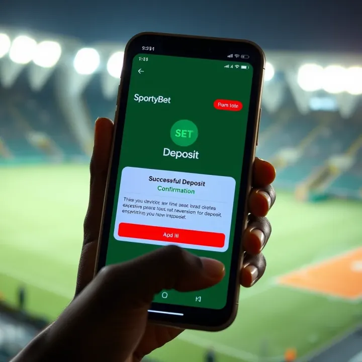 Successful Deposit Confirmation on SportyBet Nigeria Mobile phone displaying successful deposit confirmation message on SportyBet app