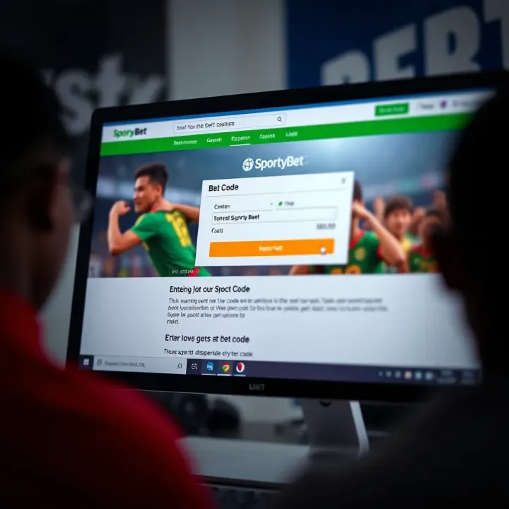 SportyBet Website Bet Code Redemption Page Computer screen displaying SportyBet website bet code redemption page