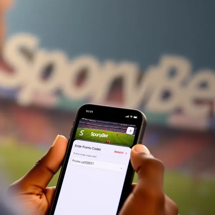 Entering Promo Codes on SportyBet App Interface Mobile phone displaying SportyBet app with promo code input field