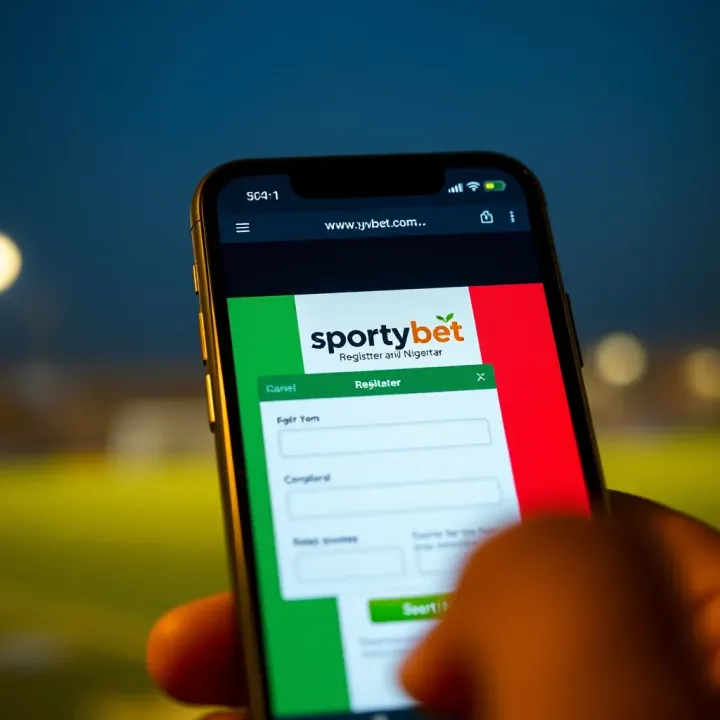 Mobile phone screen showing Sportybet registration form with Nigerian flag colors