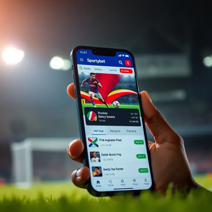 Sportybet Mobile App Offering Soccer Live Streams and Betting Mobile phone showing Sportybet app with soccer betting options open
