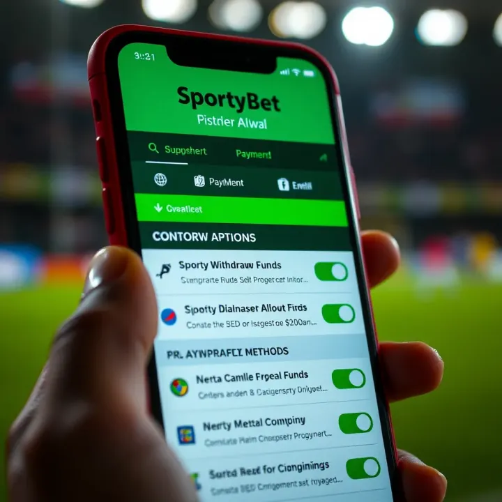 Mobile phone screen showing SportyBet withdrawal options and payment methods available in Nigeria
