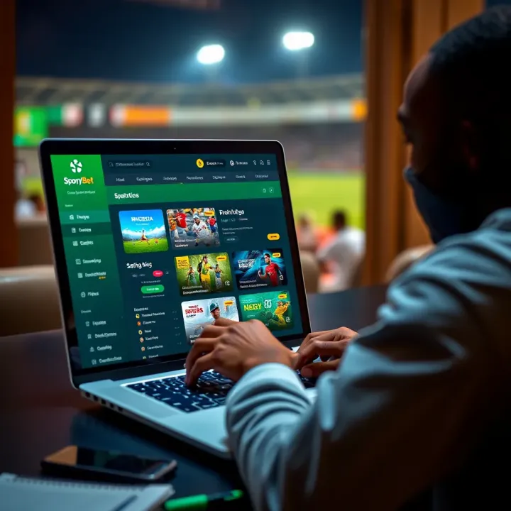 Naija SportyBet Platform Showcasing Diverse Betting Markets User navigating the Naija SportyBet platform on a laptop showing various sports betting options