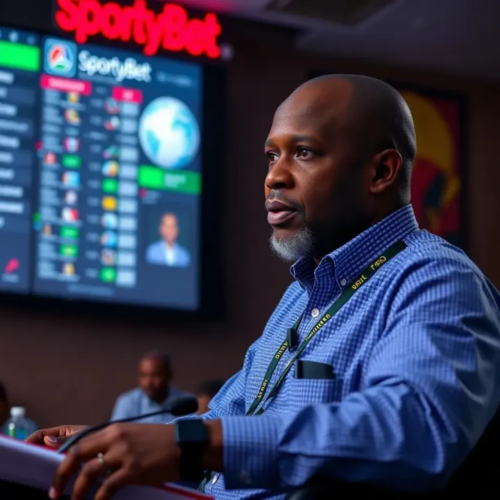 Executive delivering a presentation on sports betting industry growth