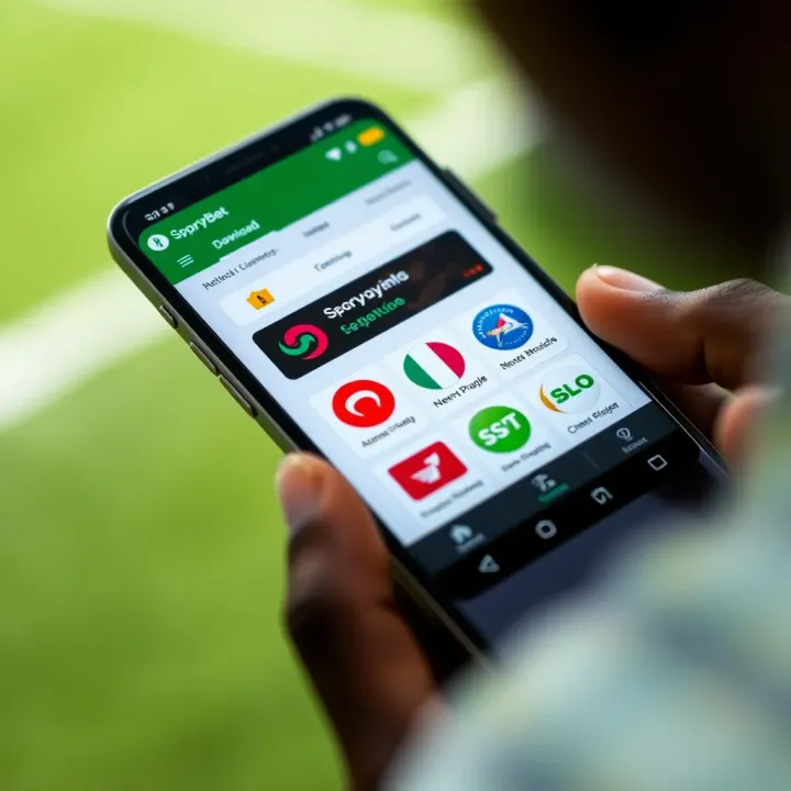 Mobile phone screen showing secure download and installation of a betting app with naira payment icons