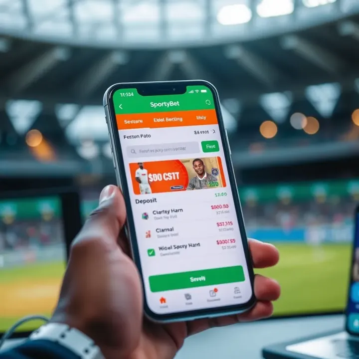 Secure Betting Transactions with Nigerian Naira on Mobile Lite SportyBet Secure betting transaction on Mobile Lite SportyBet with Nigerian currency deposit shown on phone screen