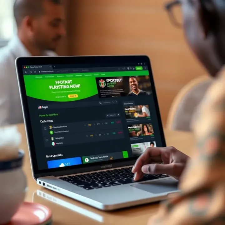 SportyBet Afrique Platform Interface Overview User browsing the SportyBet Afrique website on a laptop displaying sports betting options