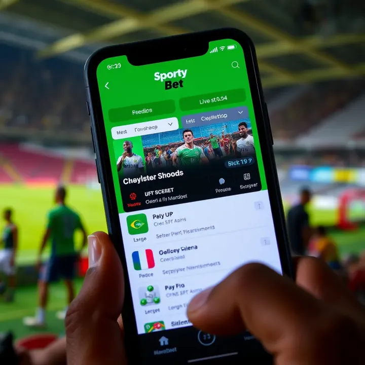 User interface of SportyBet app showing various betting options and live scores