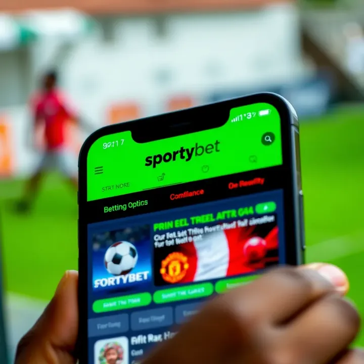 Mobile phone screen displaying the SportyBet app interface with betting options and odds