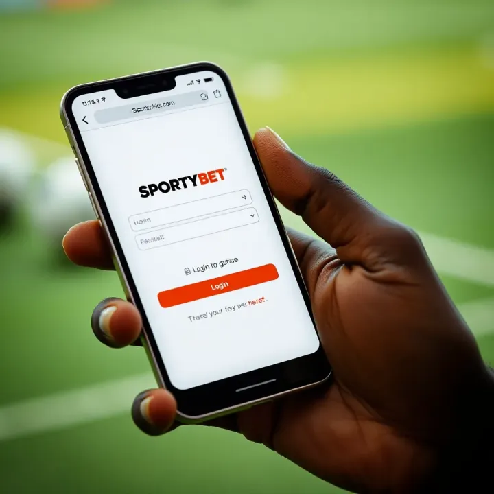 Mobile phone screen displaying the SportyBet app login page with Nigerian currency visible