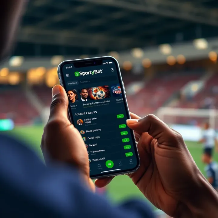 Navigating Key Features of SportyBet App on Mobile User navigating SportyBet app on mobile device with betting menu and account features