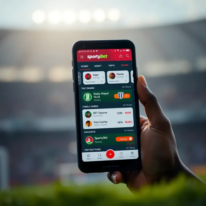 Smartphone displaying the SportyBet app interface with betting options and Nigerian currency
