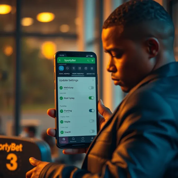 User navigating SportyBet app settings to update app and fix common glitches