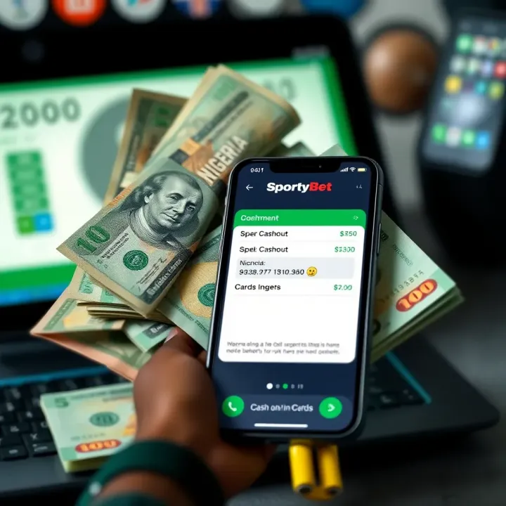 Successful SportyBet Cashout on Nigerian Platform Nigerian currency notes and a smartphone displaying cashout confirmation on SportyBet