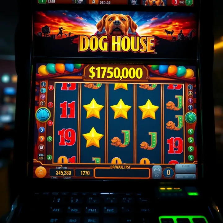 Slot machine screen showing Dog House game symbols and payout indicators