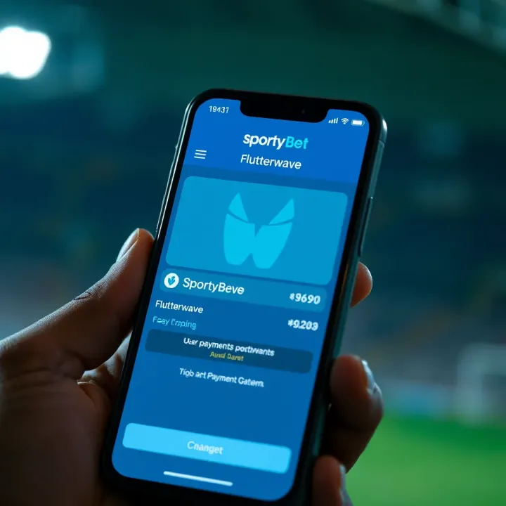 Mobile phone displaying SportyBet app with Flutterwave payment gateway interface