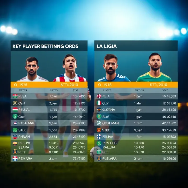 Graphic displaying key football players with performance stats and betting odds for upcoming La Liga fixtures