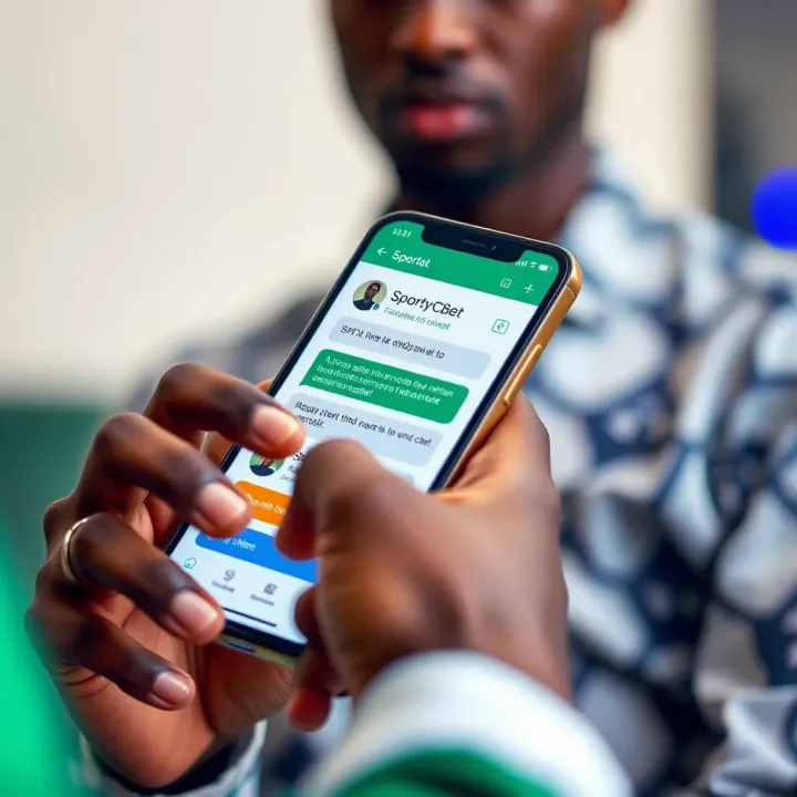 Accessing SportyBet Live Chat Support in Nigeria User interacting with SportyBet live chat support interface on a smartphone in Nigeria