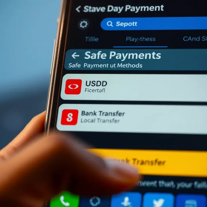 User interface displaying safe payment methods including USSD and bank transfer for SportyBet Nigeria
