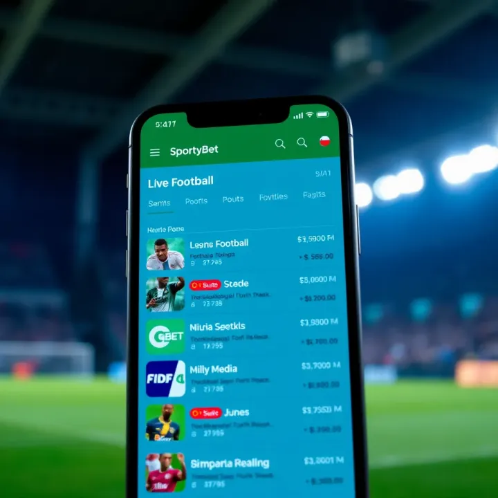 SportyBet Mobile App Live Football Betting Interface SportyBet mobile app interface showing live football betting options