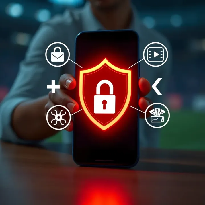 Secure account protection with digital safety icons around a smartphone