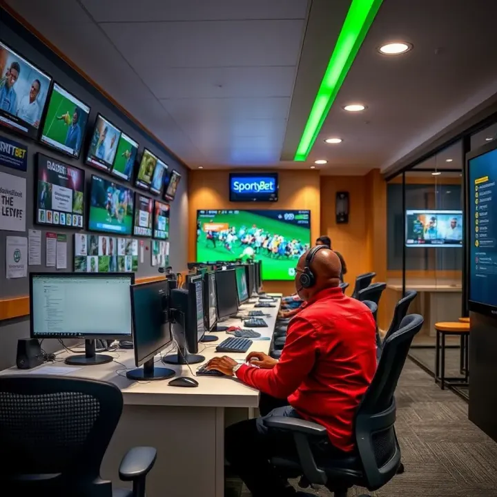 Customer service area inside SportyBet office showing interactive support setup