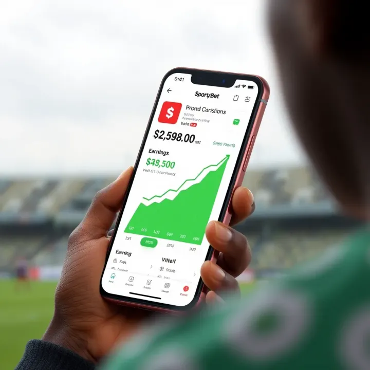 Illustration of digital earnings and commission growth on mobile device through SportyBet Partners platform