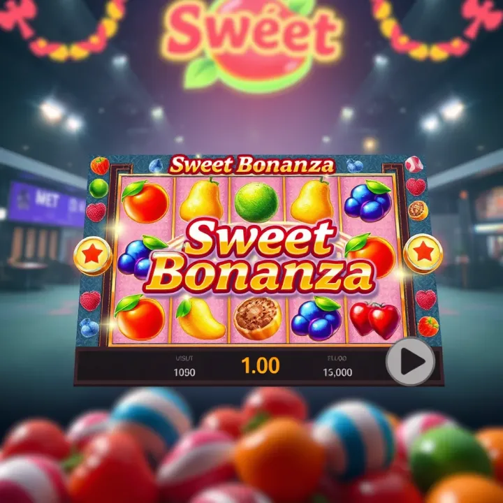 Colorful Sweet Bonanza slot game screen showcasing vibrant fruits and candies on SportyBet platform