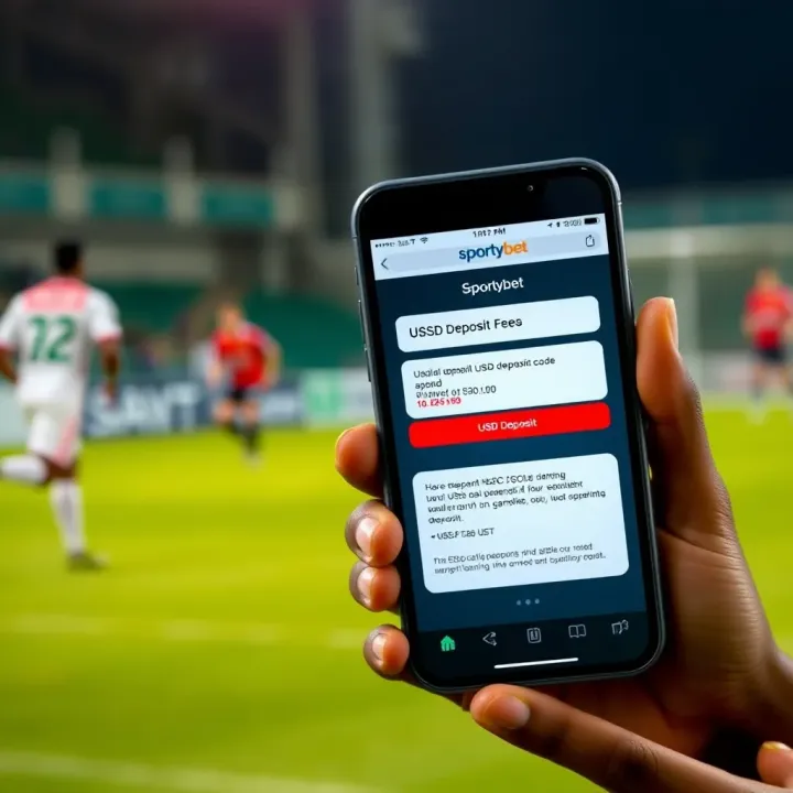 Sportybet USSD Deposit Interface on Mobile Device Mobile phone displaying a USSD code interface for making a Sportybet deposit