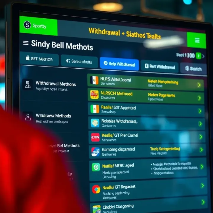 Overview of Withdrawal Methods on SportyBet Digital display showing various withdrawal methods available on an online betting platform