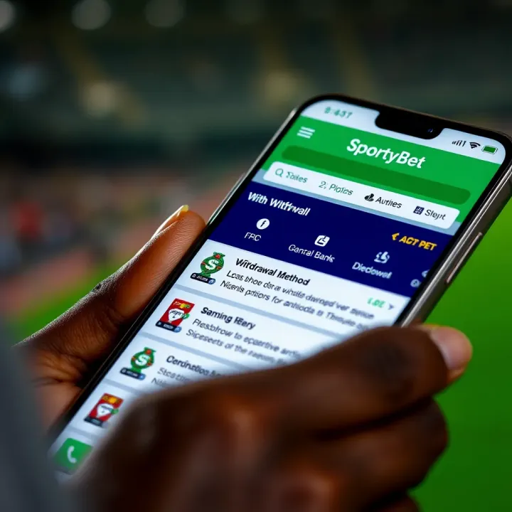 Mobile phone screen showing SportyBet app with withdrawal options for Nigerian users