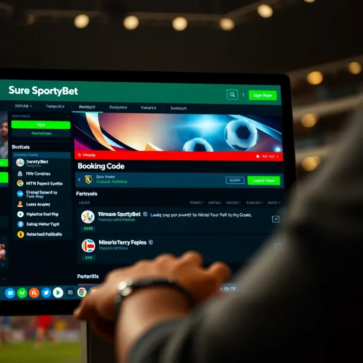 Using the Sure SportyBet Booking Code Input Interface Screenshot showing the Sure SportyBet platform with a visible booking code input field