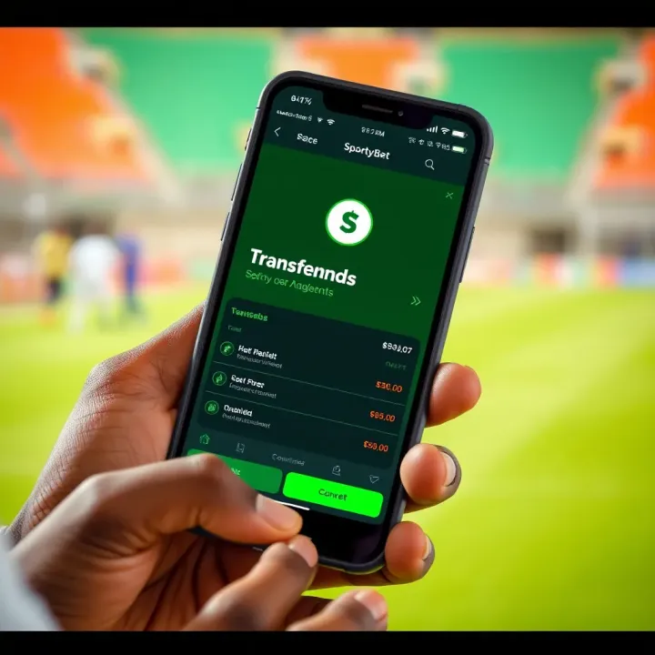 Using SportyBet App to Transfer Funds in Nigeria Mobile phone displaying SportyBet app with transfer funds screen