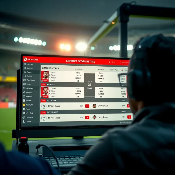 Navigating Correct Score Bets on SportyBet Platform SportyBet platform displaying correct score betting options for a football match