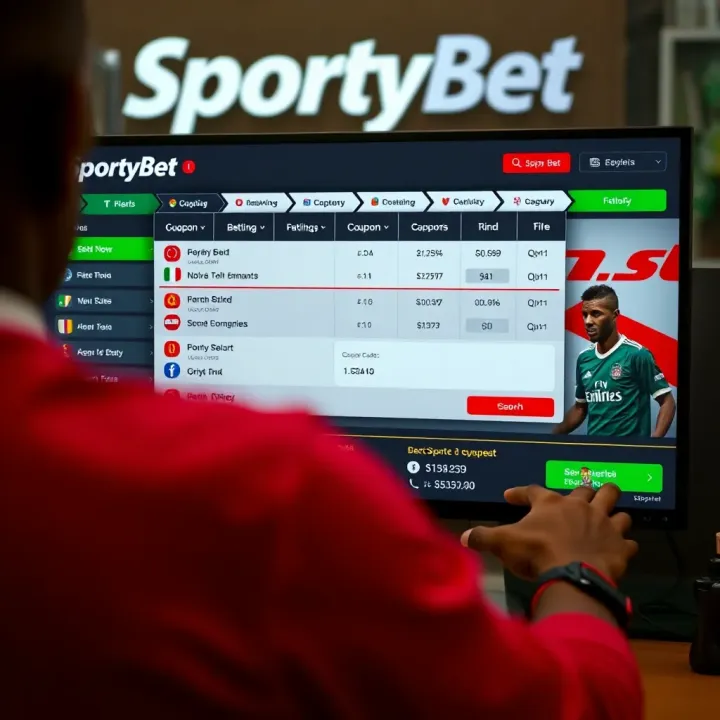SportyBet Platform Showcasing Betting Options and Coupon Code Entry Illustration of SportyBet platform displaying various betting options with coupon code entry box