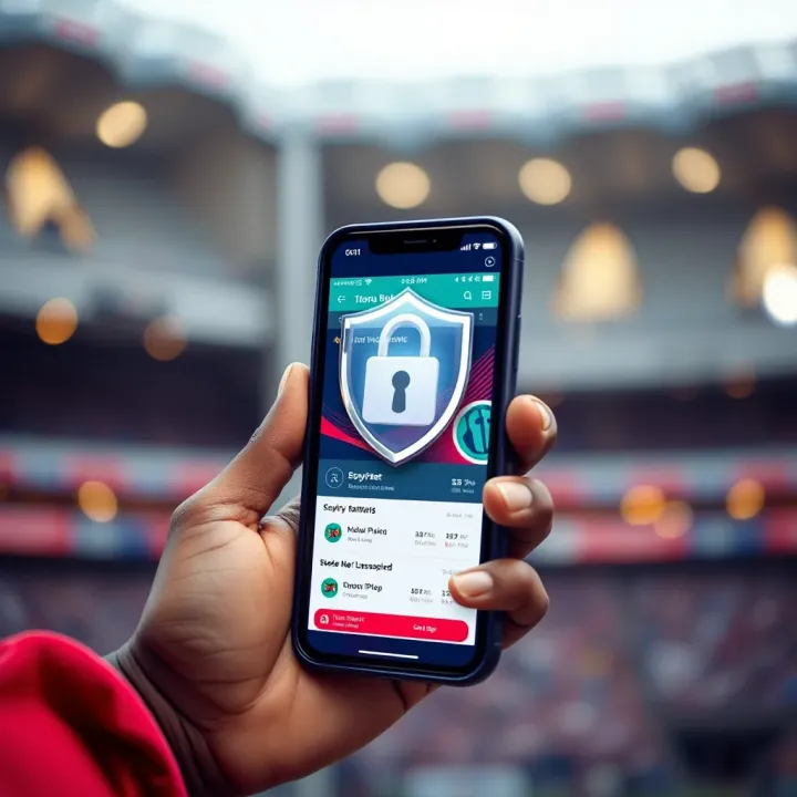 Illustration showing security shield protecting a smartphone with betting app interface