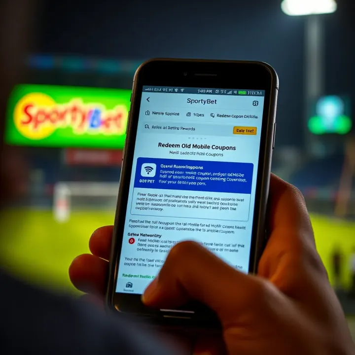 Illustration of redeeming a mobile coupon on SportyBet platform with confirmation on screen