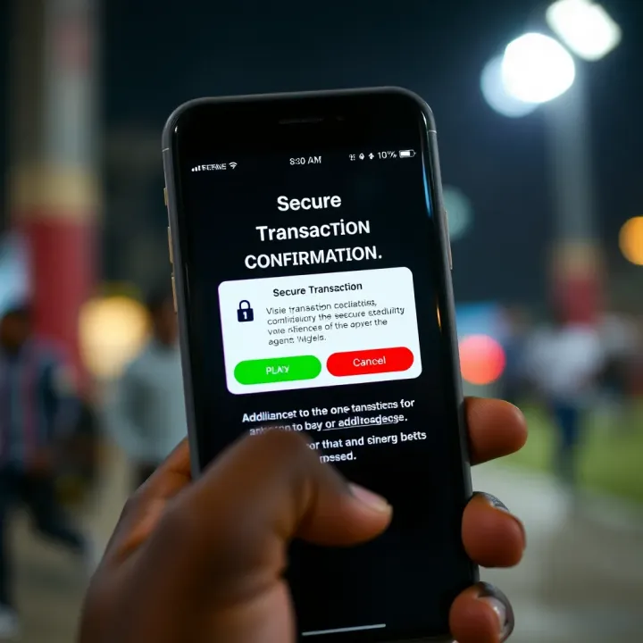 Mobile phone showing secure transaction confirmation on SportyBet app