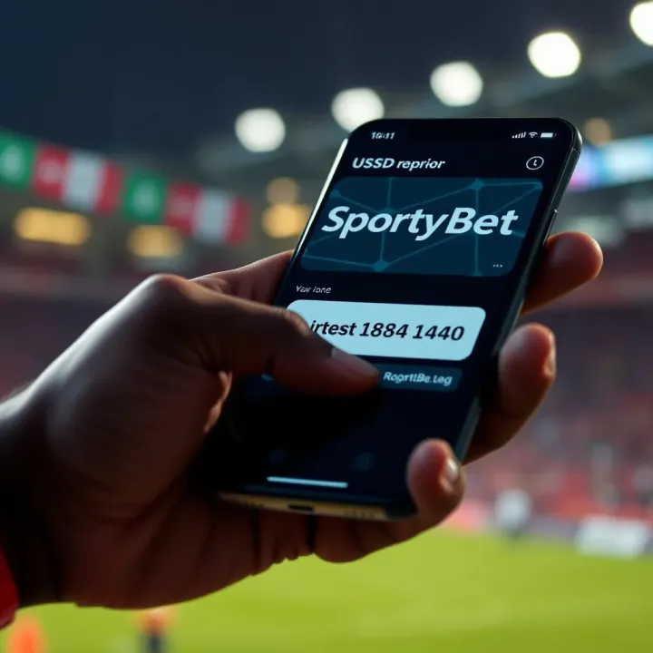 Mobile phone screen showing USSD code input for SportyBet registration in Nigeria