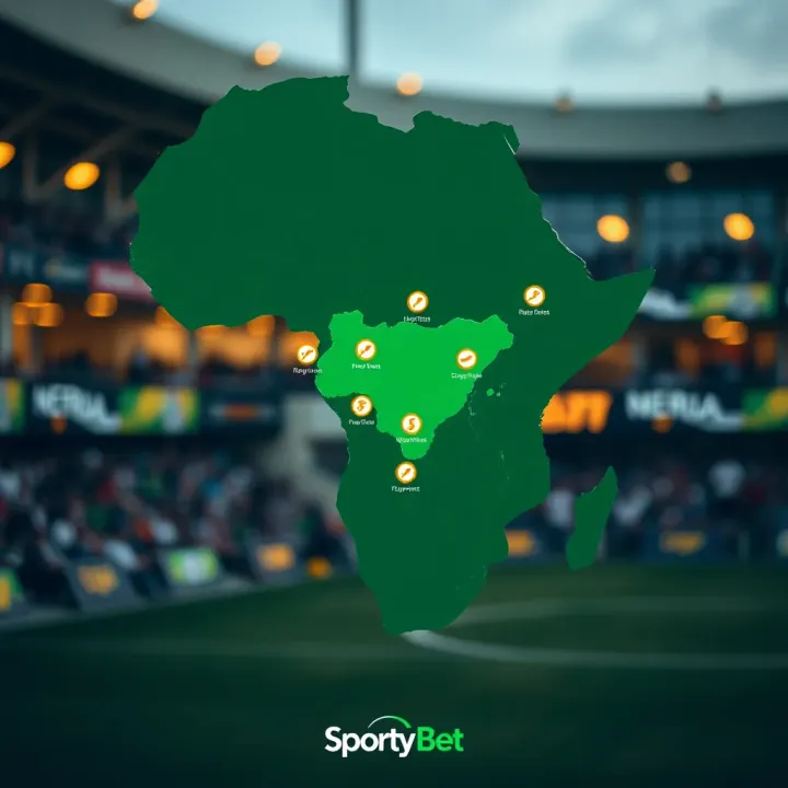Map of Africa highlighting Nigeria with icons representing online sports betting activity