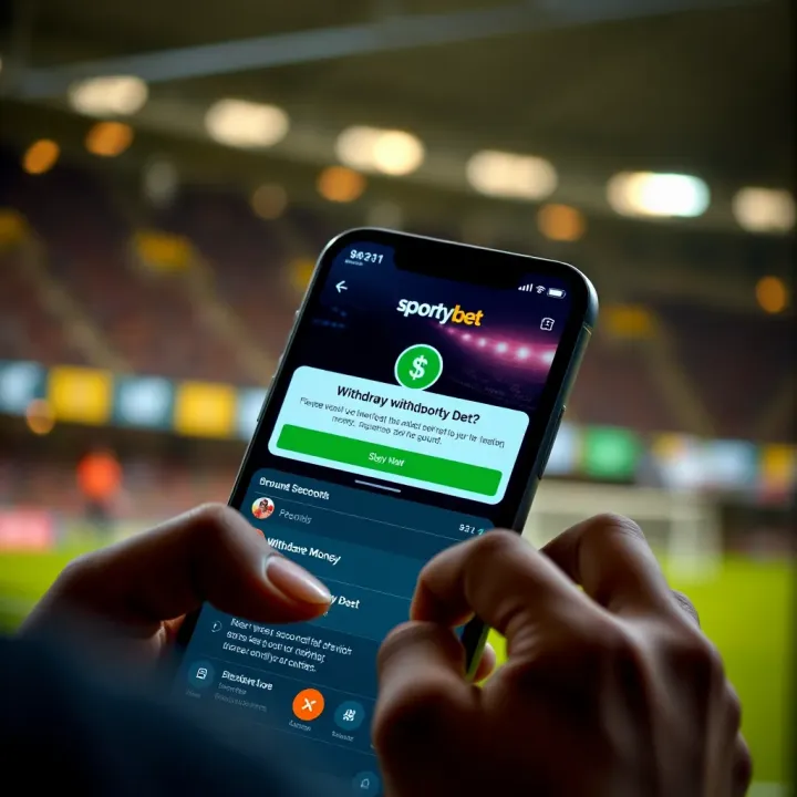 User attempting to withdraw money from a SportyBet account on a mobile phone showing an error message